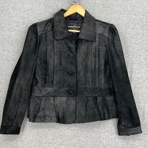 Joseph Israel Suede Jacket Womens Medium Leather Black Metallic Button Up Lined